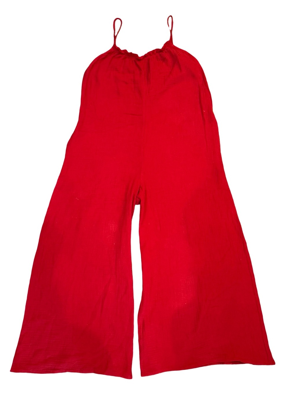 ♦️ Lush Vibrant Rust Red Gauze Waffle Textured Jumpsuit POCKETS!! summer flowy
